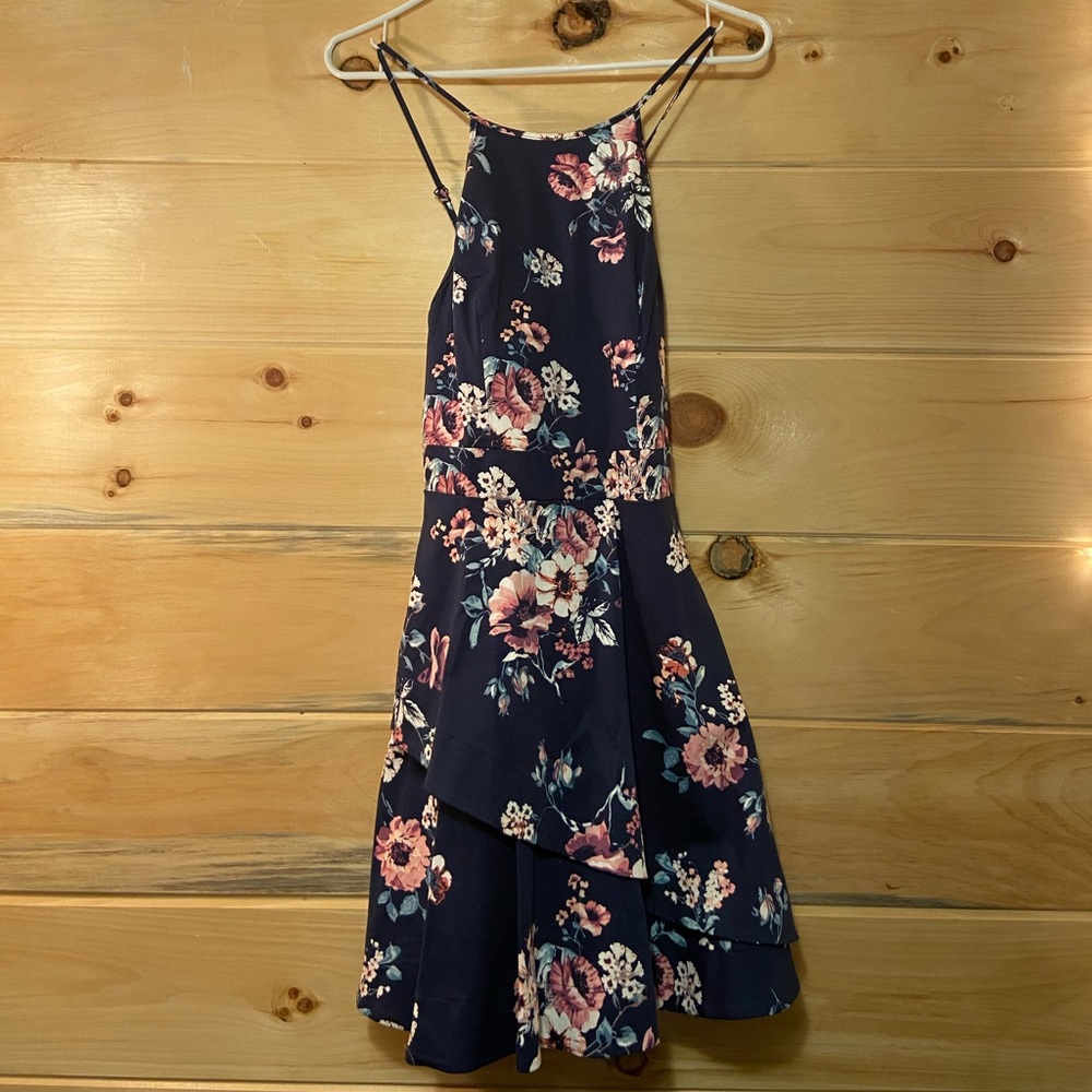 Speechless Juniors Navy Blue Dress Floral Printed